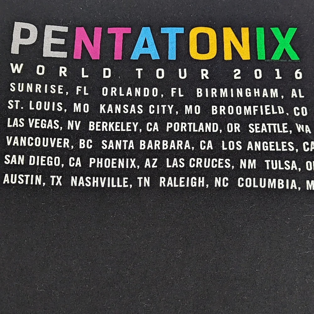 Pentatonix 2016 World Tour Merch Tee Shirt  w/Concert Cities Back Medium